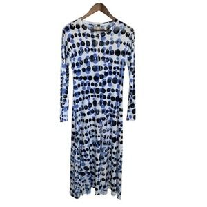 Annie Turbin Womens Wearable Art Midi Dress Size S Blue Black Dot Stretch Artsy